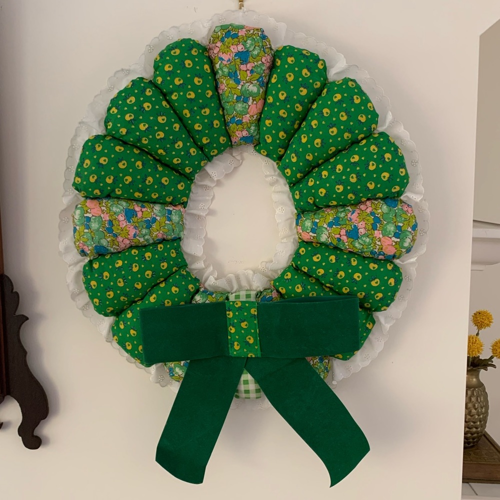 Vintage Handmade Fabric Wreath with Bow